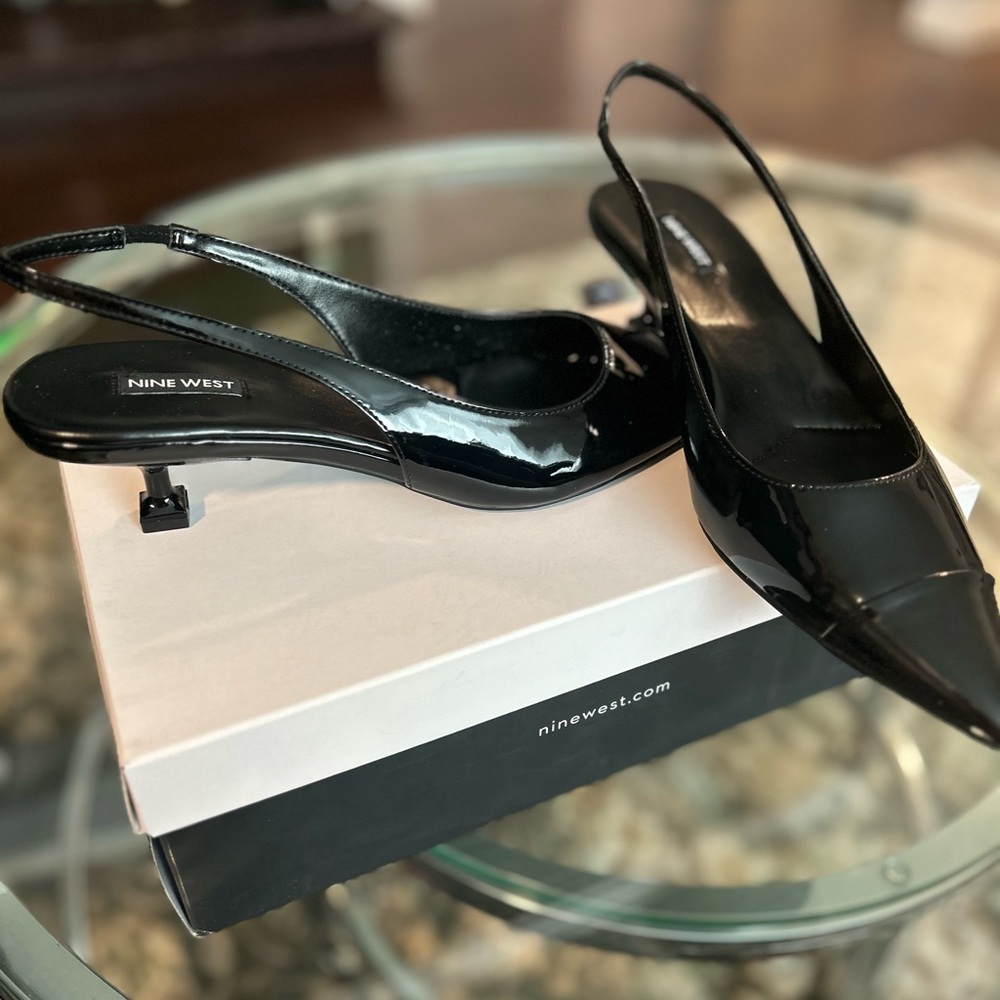 Nine West Glossy Black Slingback Heels